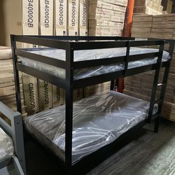 Twin bunk bed. Comes in espresso, white & grey. Assembly required. Assembly not included. Taxes included. Free delivery.  Bunk bed only-$220 Bunk bed 