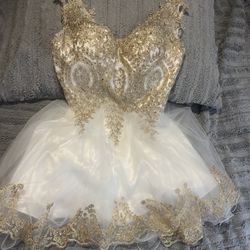 White And Gold Beautiful Dress 
