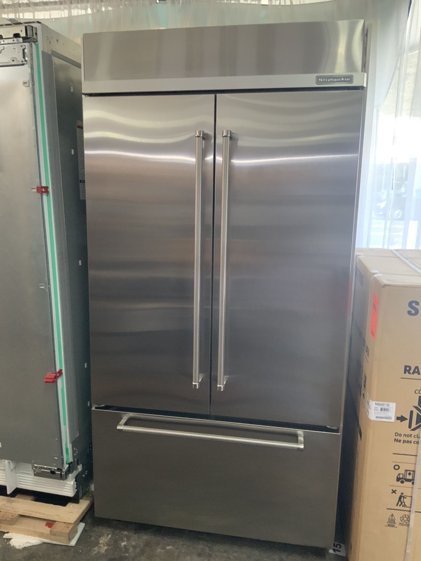 Refurbished KitchenAid 24.2 cu ft Built in French Door Refrigerator in Stainless Steel Platinum Interior.