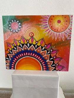 Hand Painted Mandala Suns on Wood - Approx 13x12