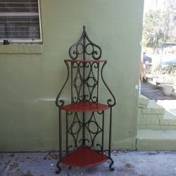 Corner Metal And Wood Baker's Rack Decorative Etagere Shelves