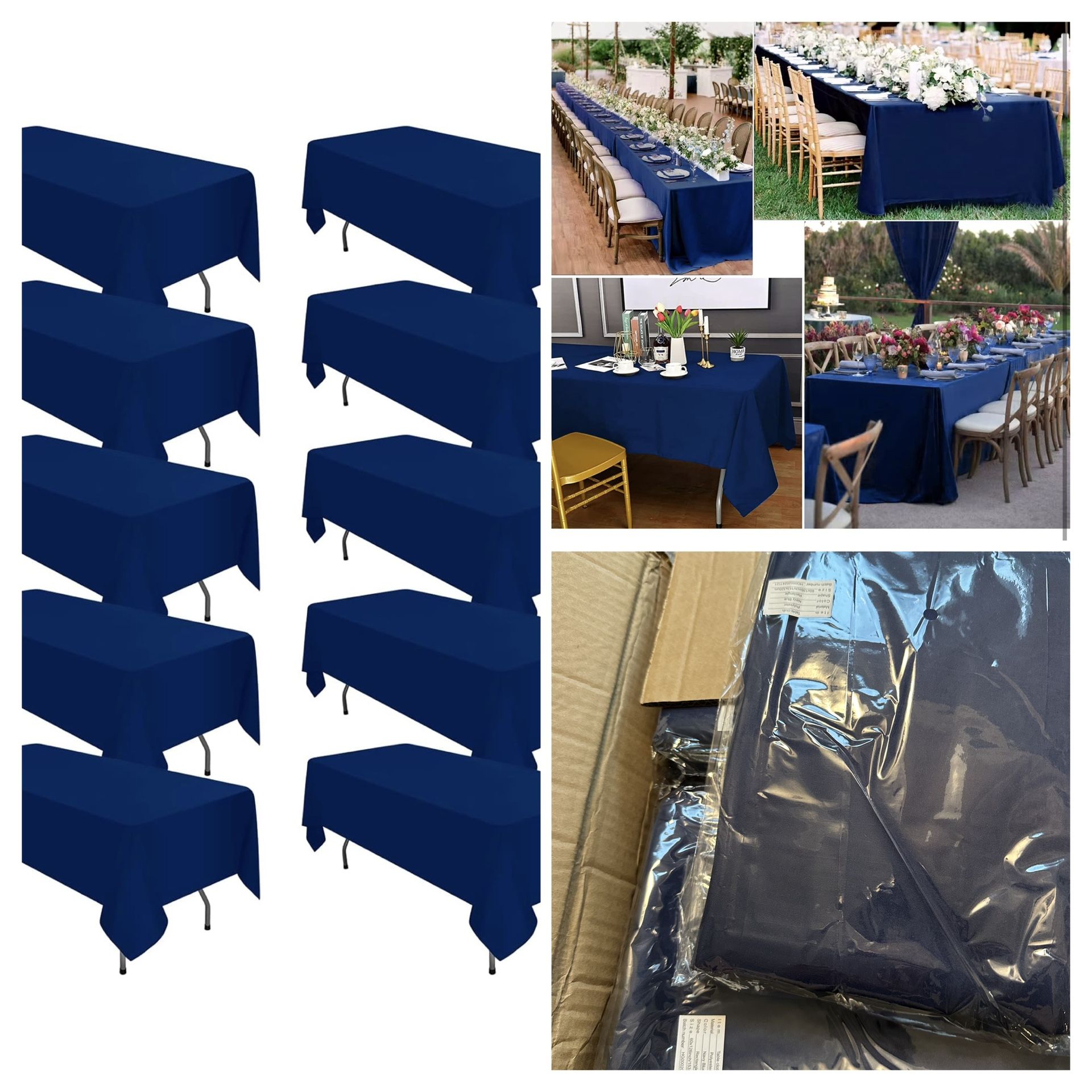 10 Pack Navy Blue 60 x 126 Inch - Polyester Table Cover Stain and Wrinkle Resistant Washable Fabric Table Clothes