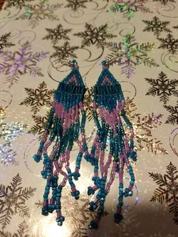 Blue and purple beaded earrings