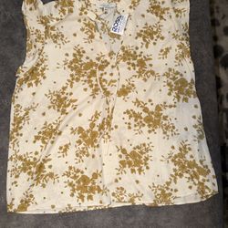 Sweet Rain Cream and Gold Floral Blouse Size 2X