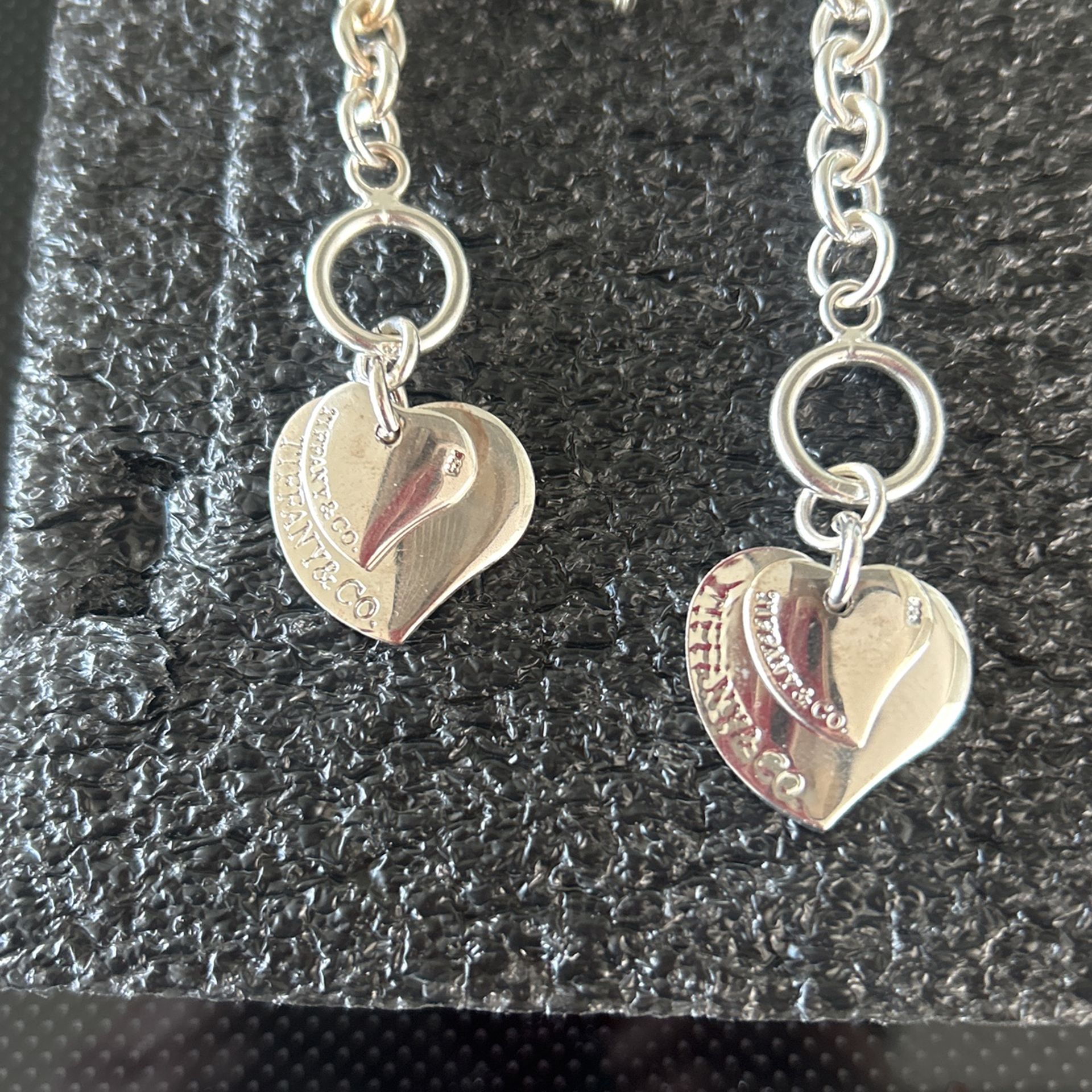 Chunky Matching Sterling Silver Double Heart Bracelet And Chain