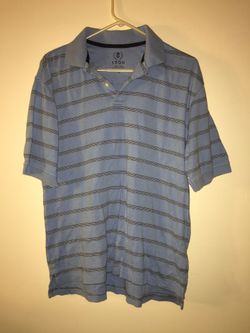 Izod Medium Mens Blue Polo Shirt with Black Stripes 100% Cotton