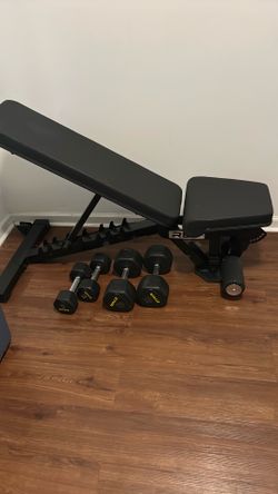 REP fitness Bench and urethane Dumbbells
