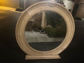 Large Round Wood Framed Mirror