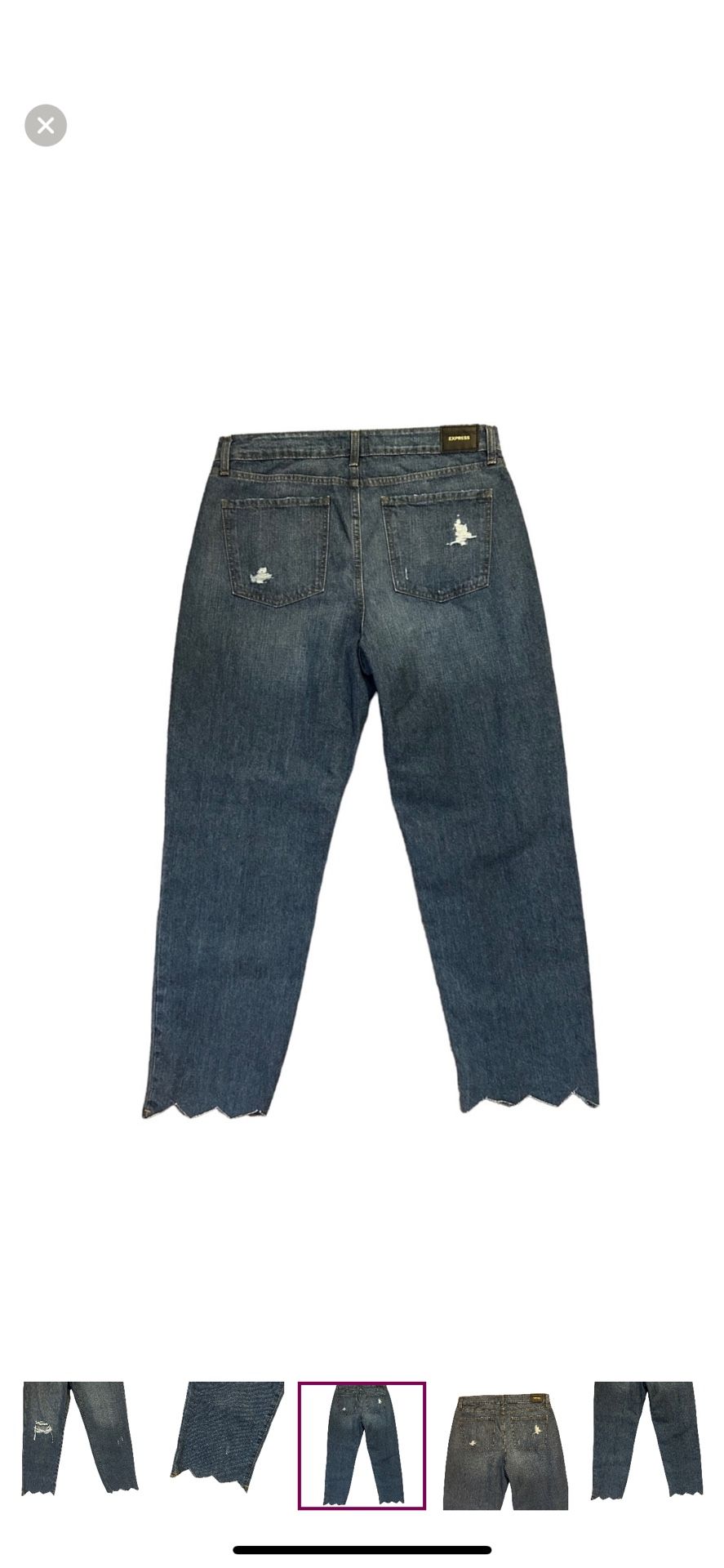 EXPRESS NWT ($98) Medium Wash Mid Rise Zig Zag Raw Hem Boyfriend