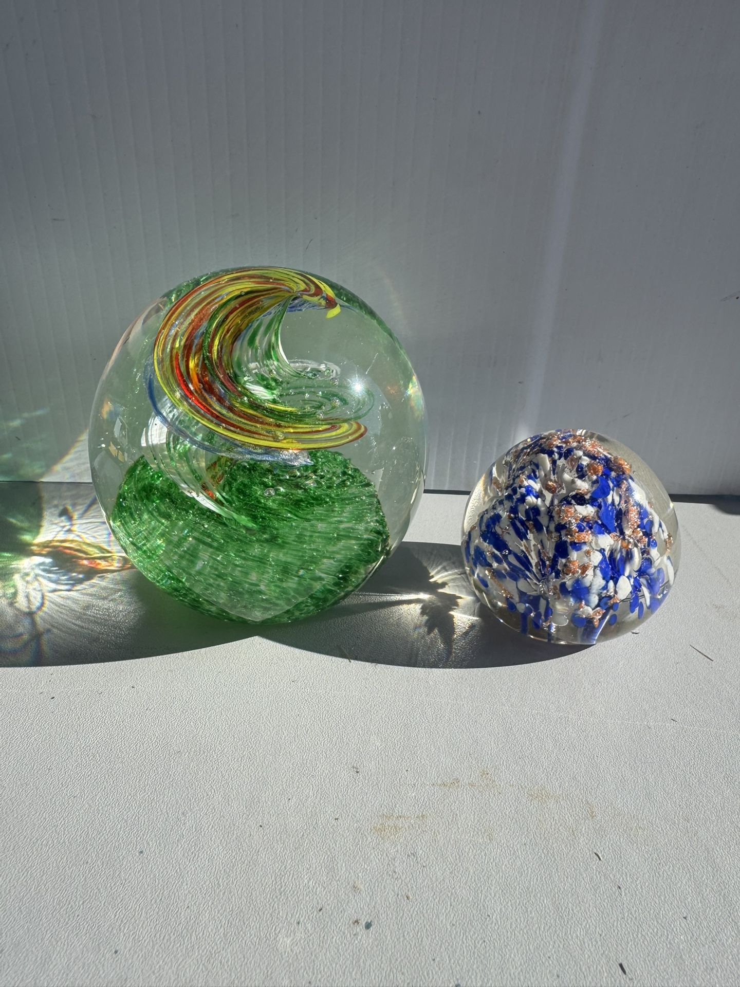 Vintage lot 2 Art Glass Bubble Multi color Swirl Glass Paperweights