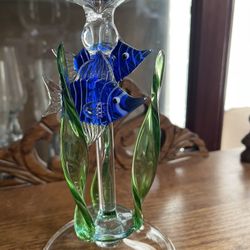 Hand Blown Blue Glass Blue Angel Fish Wine Glass