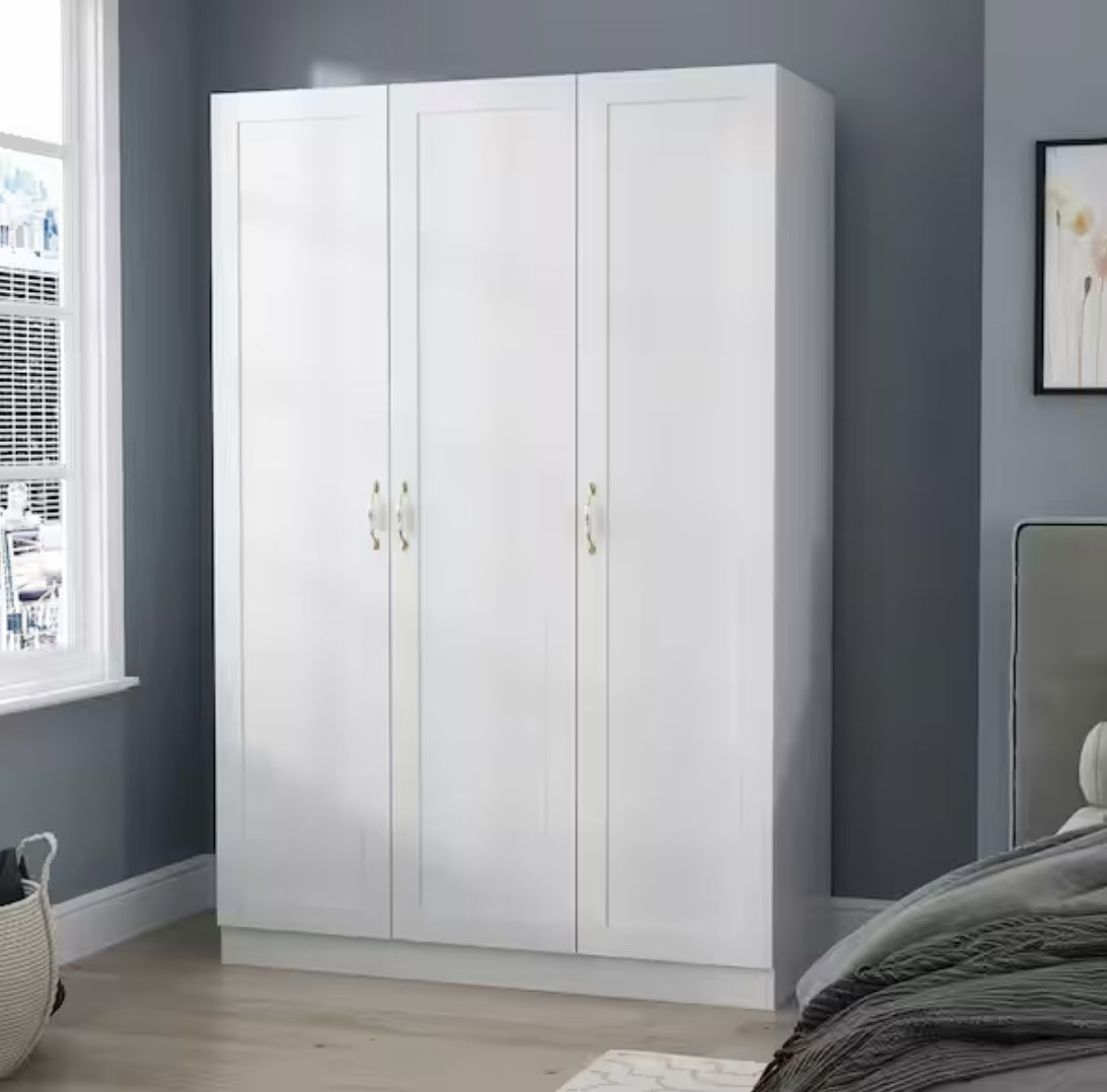 BRAND NEW White 3-Doors Armoires Wardrobe with Hanging Rod and Storage Cubes