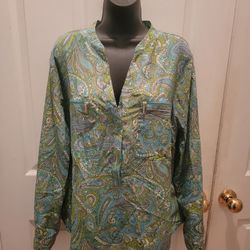 Michael Michael Kors Women's Roll Tab Sleeve Blouse, Size XL, Paisley Print