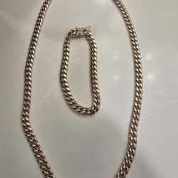 10k Cuban Link Chain And Bracelet 