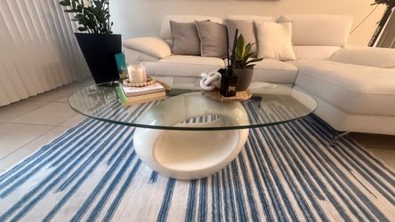 Round Glass Top Coffee Table White Base