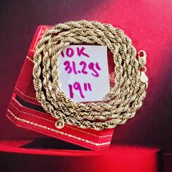 For Wedding 10K Solid Gold Rope Chain 31.2Gr 19 Inches Long 