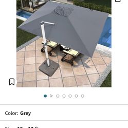 10x13 FT Rectangle Cantilever Umbrella with Cross Base, Large Heavy Duty Outdoor Patio Umbrella 360 Degree Rotation & Integrated Tilting System Offset