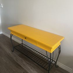 Modern Yellow Accent Table / Entryway Console – Metal Base + Wood Top – Coral Springs Pickup