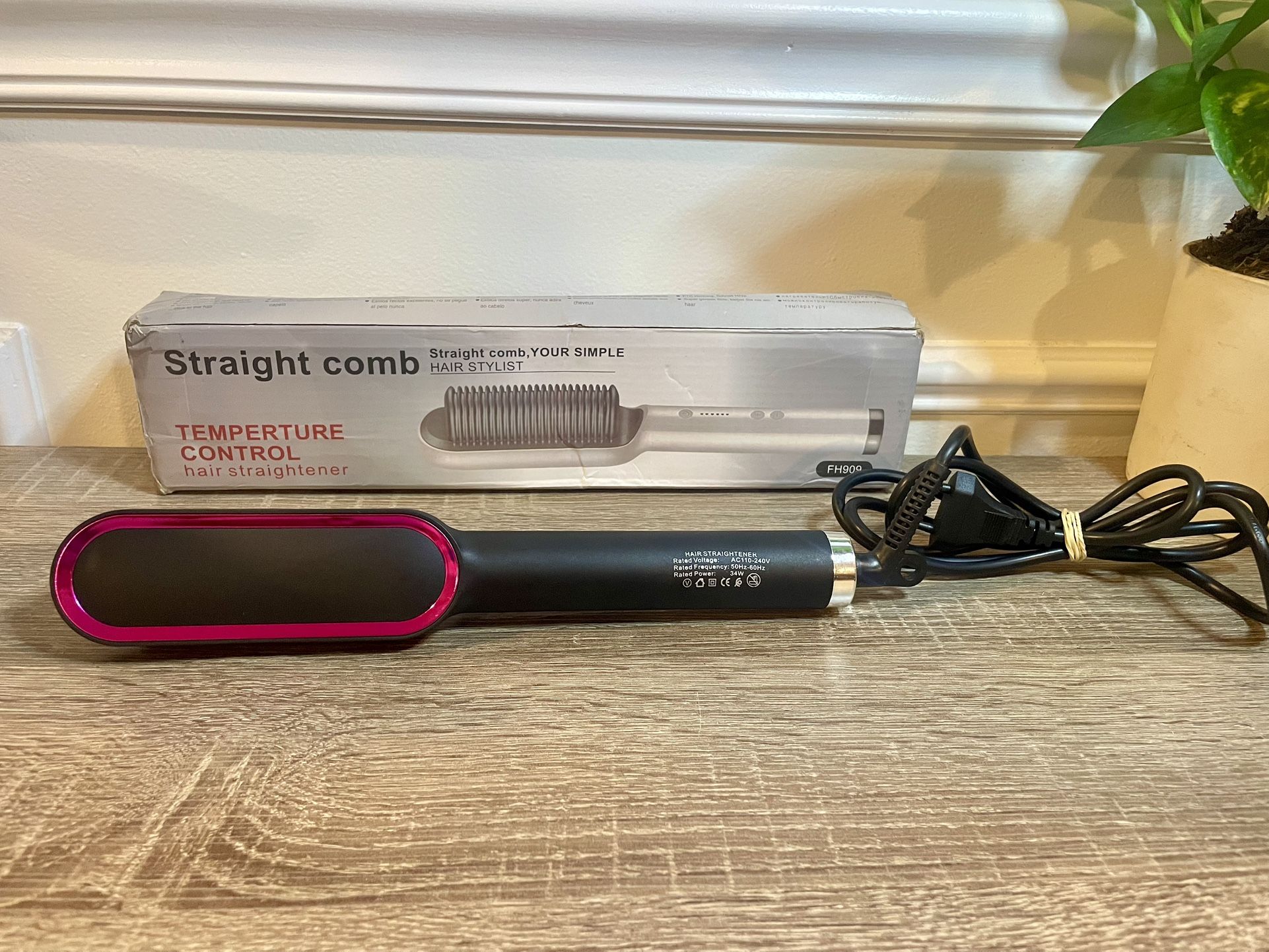Straight Hair Comb Electric Temperature Control Straightener Purple, FH909…(#19)
