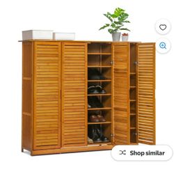 Bamboo 13 Tiers 33 Pairs Organizer Shoes Rack Blind with Door, Brown, for Entryway