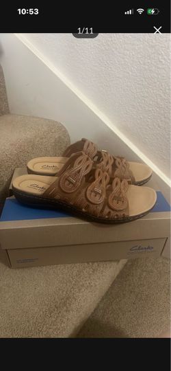 WOMENS CLARKS LAURIEANN RUBY TAN LEATHER SHOES SANDALS SZ 10 NEW