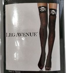 Skull Fishnet Thigh Highs Stockings Goth Alt Black New Women's Leg Avenue Halloween Costume 