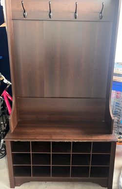 Hall Tree - Shoe Storage Bench With Hooks For Coats, Backpacks, Umbrellas