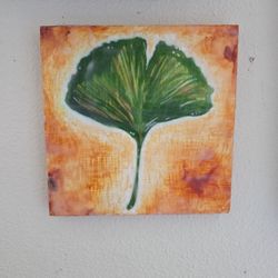 Ginkgo Leaf Encaustic Original Wood Panel Artwork