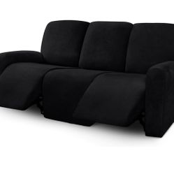 Velvet 8-Pieces Recliner Sofa Covers Stretch Reclining Couch Covers - Black
