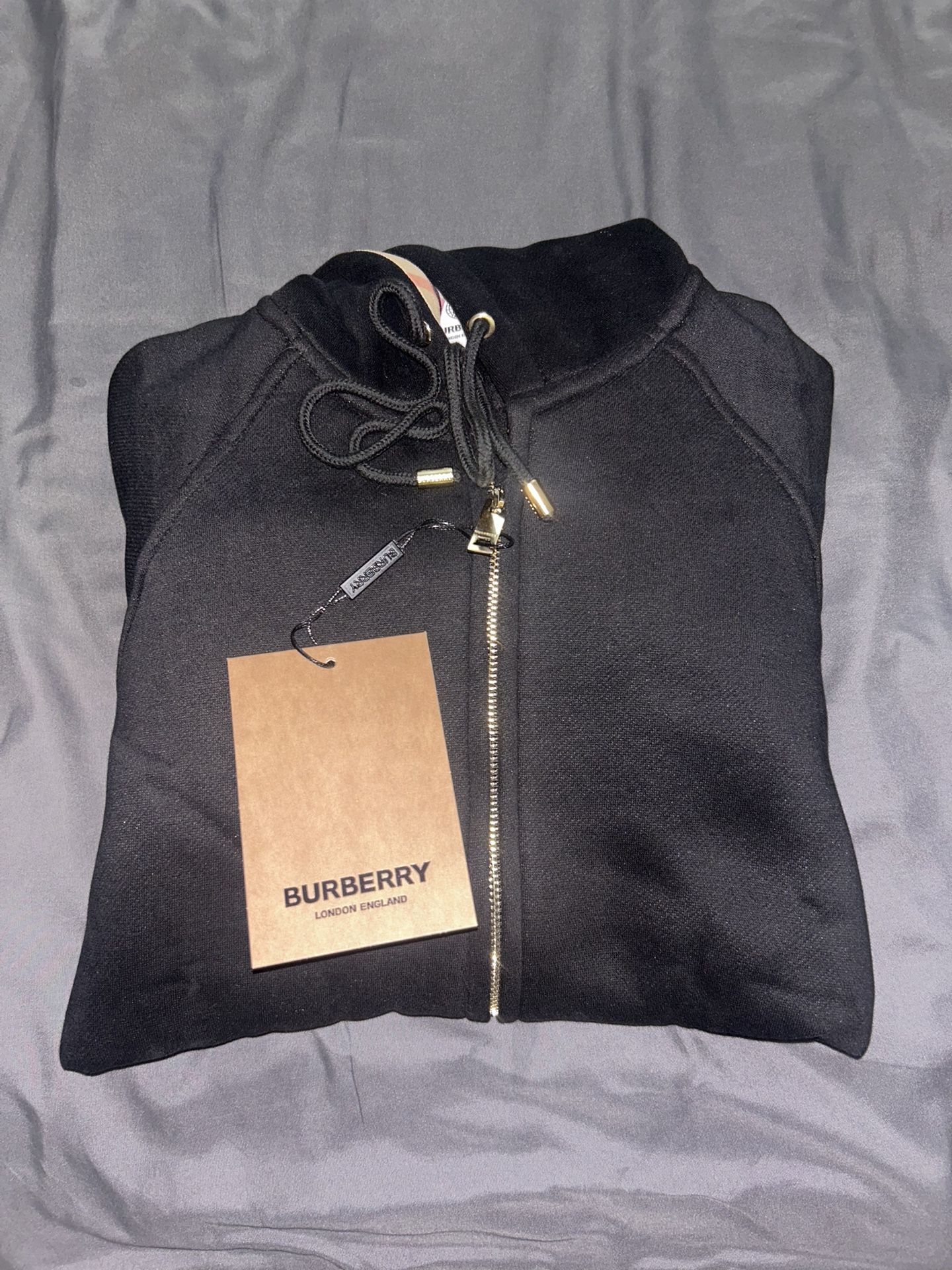 Black Burberry Zip Up Hoodie Size Medium