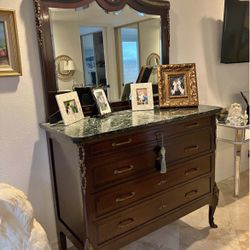Antique Marble Top Dresser With Mirror
