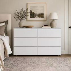 ❤️‍🔥 #b. 6-Drawers White Wood Chest of Drawer Accent Storage Cabinet Organizer 59 in. W x 15.7 in. D x 32.3 in. H $100