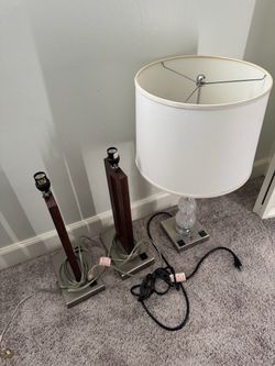 Set of 3 Table Lamps - 2 Wood and 1 Glass