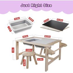 Multifunctional Children Interactive Activity Wooden Table Set for 1-3 Years, Drawing Table Play Sand & Water with Storage Bins Lid