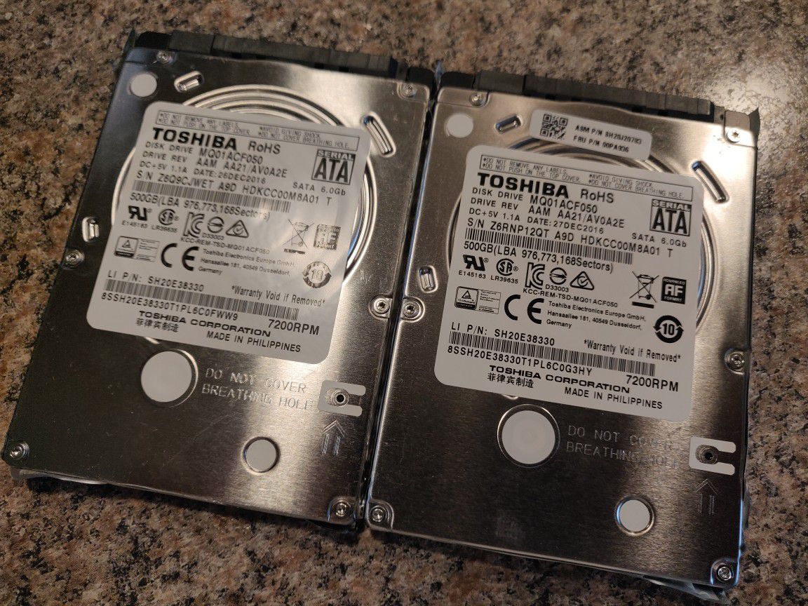 2x (pair) Toshiba 500GB 7200RPM 2.5" SATA MQ01ACF050