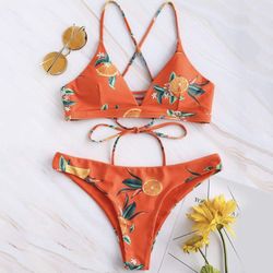 Small Zaful Orange Strappy Bikini Swimwear 