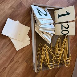 Light Wood Table Numbers And Gold Metal Frame Stands