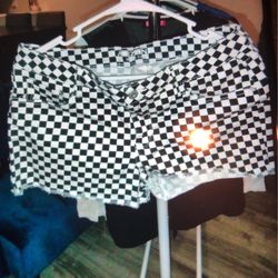 Shorts ; Checkered Pattern And Denim