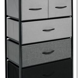 Tall Dresser Storage Chest - Vanity Furniture Cabinet Tower Unit for Bedroom, Office, and Closet - Textured Print - 5 Removable Drawers - Gray/Multi-C