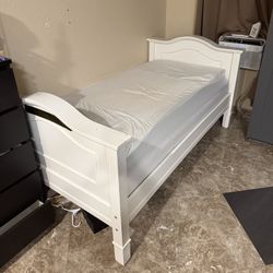 White Twin Bed Frame with Mattress - Good Condition