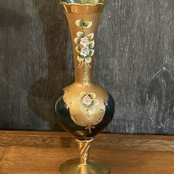 Venetian Blown Glass Gold Vase Vintage Bohemian 