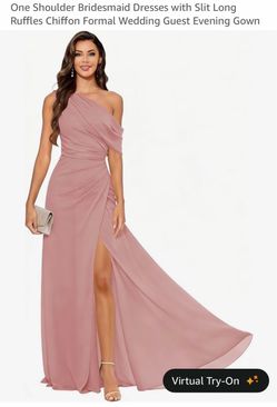 One Shoulder Chiffon Formal Gown with Slit
