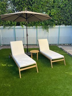 Living Spaces Linus Outdoor Lounge Set – 2 Loungers + Table