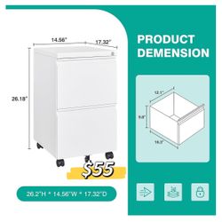 😀 2 Drawers File Cabinet with Lock Metal Vertical File Cabient with Wheels Mobile File Cabinet for Office Home Legal/Letter/A4 Size, White, $55