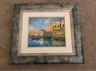 Framed Venice Canal Oil Painting