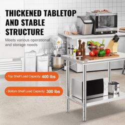 Stainless steel prep and work table with bottom shelf, 24 x 36 inches