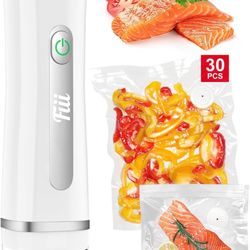 Fiii Portable Vacuum Sealer for Food, Compact Vacuum Sealer with Visible Water Tank, 30 Reusable Vacuum Bags, Handheld Sealer Machine, Pure White