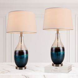 Blue Glass Table Lamps Set of 2 - 28 Inch - New