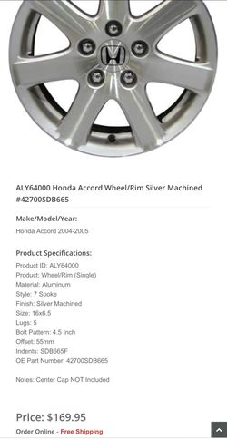 2005 Honda Accord SI Style Wheels 16” 5 Spoke Accepting Offers!!