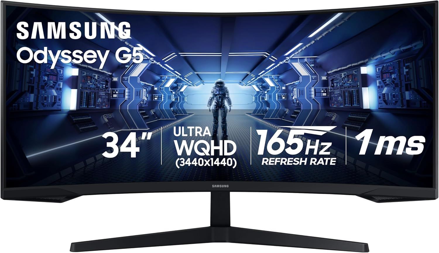 Samsung Odyssey G5 34" Ultra-Wide WQHD Gaming Monitor 1000R Curved Screen, 165Hz, 1ms - New